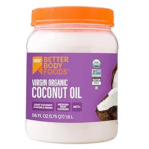 BetterBody Foods Organic Unrefined Coconut Oil - Hair & Skin Moisturizer, Baking & Cooking Oil - Light Aroma and Flavor - Butter Alternative - 56 Fl Oz