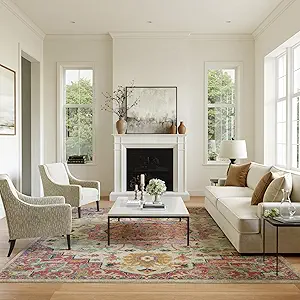 Nourison Home Passion Ivory Pink 8' x 10' Area Rug - Easy Clean, Non Shedding, Bed Room, Living Room, Dining Room, Kitchen (8' x 10')