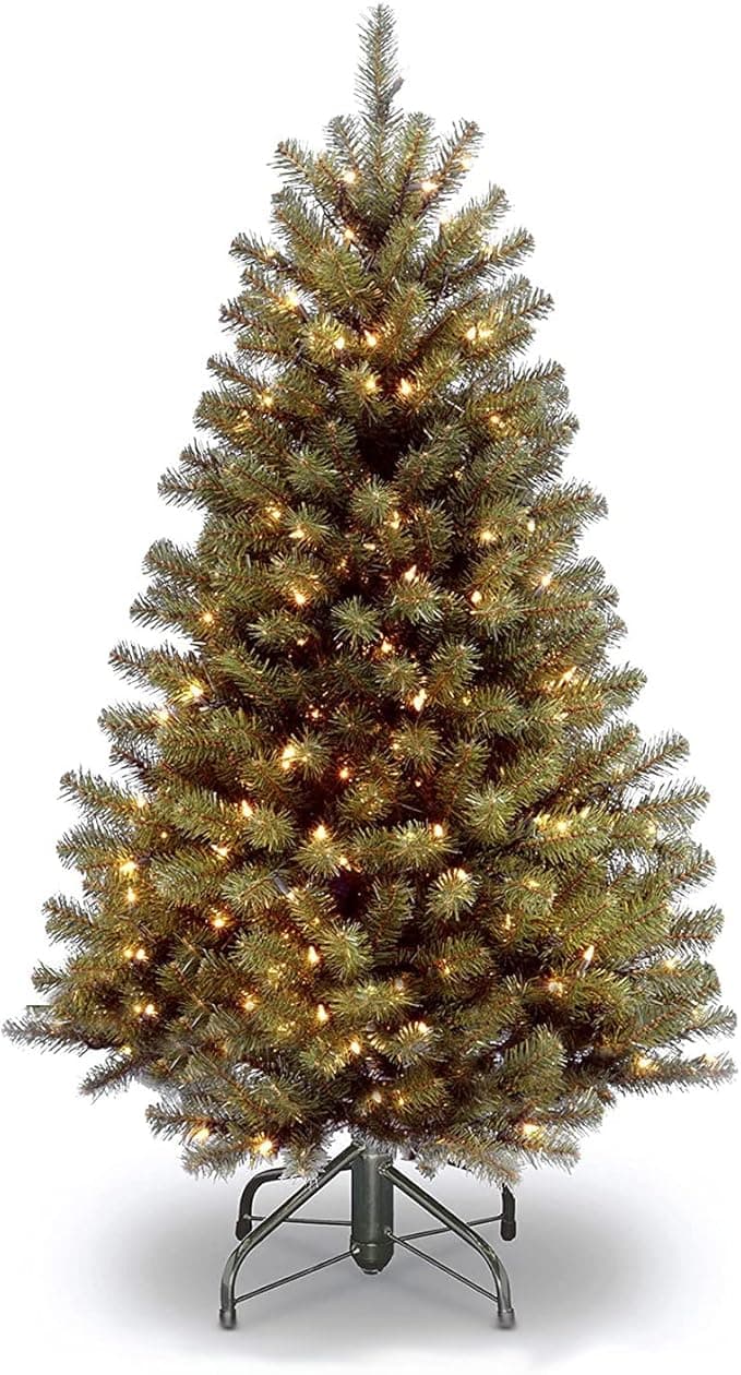 National Tree Company Pre-Lit Artificial Full Christmas Tree, Green, North Valley Spruce, White Lights, Includes Stand, 4.5 Feet