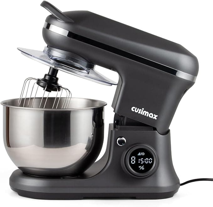 CUSIMAX Stand Mixer, Dough Mixer with Digital Switch Control Timer 15mins &amp; 8-Speed, 5-Quart 650W kitchen Electric Mixer, Tilt-Head with handle, Dough Hook, Wire Whip &amp; Beater, Grey