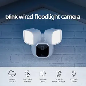 Blink Wired Floodlight Camera, Smart security camera, 2600 lumens, HD live view, enhanced motion detection, built-in siren, Works with Alexa, 1 camera (White)