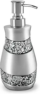 Creative Scents Silver Mosaic Liquid Soap Dispenser For Bathroom - Decorative Lotion Dispenser - Bling Countertop Soap Dispenser For Liquid Soap And Lotion With Durable Metal Pump (Silver-Gray)