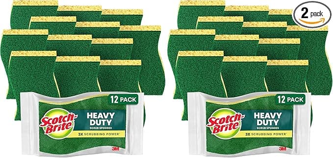 Scotch-Brite Heavy Duty Scrub Sponges, for Washing Dishes and Cleaning Kitchen, 12 Scrub Sponges (Pack of 2)