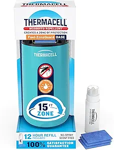 Thermacell Fuel-ZoneGuard Base Fuel Powered Mosquito Repeller; 15-Foot Zone of Scientifically Proven Outdoor Protection; Patio Shield; 12-Hr Refill; DEET-Free; Bug Spray Alternative; Glacial Blue