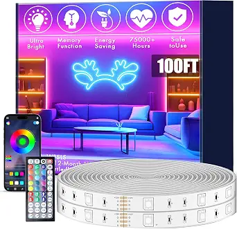 roperry 100FT Outdoor LED Strip Lights, IP68 RGB LED Lights with Remote and APP Control, Outdoor Strip Lights for Pool, Balcony, Roof, Garden, Stairs (1 Roll)