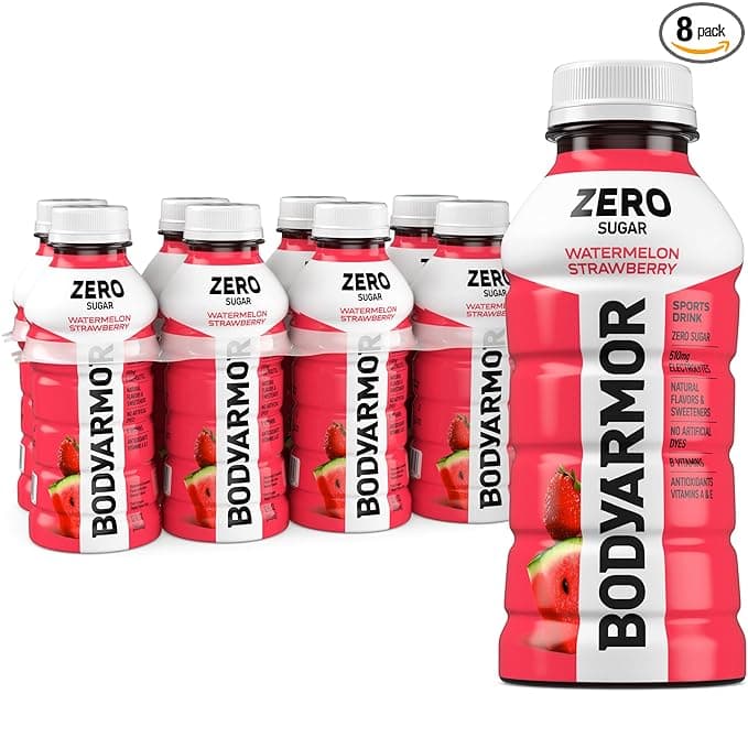 BODYARMOR ZERO Sugar Watermelon Strawberry Electrolyte Drink, Natural Flavors, 12 Fl Oz Bottles (8 Pack), B Vitamins &amp; Antioxidants Sugar Free Hydration