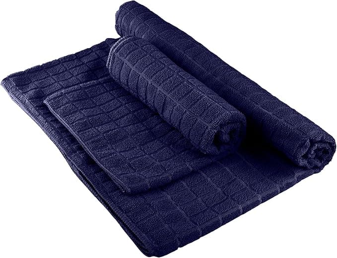 Wakeman Yoga Mat Towel and Gym Towel Set - 2-Piece Non Slip Set for Hot Yoga, Pilates, and Gym - 72” x 24” Sweat Absorbent and Quick Drying Blanket with Corner Pockets for Mats (Navy)