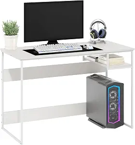 Furinno Moretti 45-Inch Wide Metal Frame Desk, Solid White