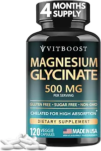 VITBOOST Magnesium Glycinate 500mg - Support Sleep 120 Veggie Capsules | Stress Support High Absorption Chelated Supplement - Non-GMO, 3rd Party Tested - Made in USA