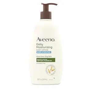 Aveeno Sheer Hydration Daily Moisturizing Fragrance-Free Lotion with Nourishing Prebiotic Oat, Fast-Absorbing Body Moisturizer for Dry Skin with Lightweight, Breathable Feel, 18 fl. oz