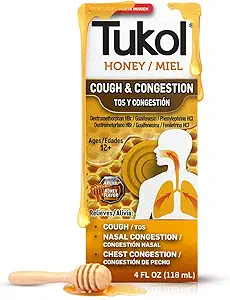TUKOL X-Pecto Honey Cough Syrup for Adults, DM Cough Expectorant, Chest Congestion Relief, Cough DM, Expectorant Cough Syrup, Fast Relief for Cough and Chest Congestion, 4 FL OZ