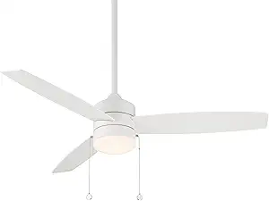 WAC Atlantis Indoor and Outdoor 3-Blade Pull Chain Ceiling Fan 52in Matte White with 3000K LED Light Kit