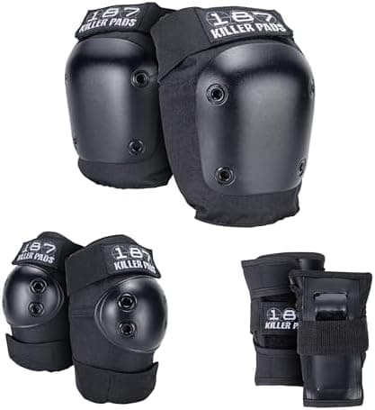 187 Killer Pads Six Pack Pad Set, Protective Gear for Elbows, Knees, and Wrists - Ideal for Skateboarding, Roller Skating, and Inline Skating (Black, Small-Medium)