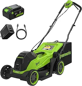 Greenworks 24V 14″ Brushless Cordless Lawn Mower Kit with 5.0Ah USB-C Battery & 65W Type-C Charger