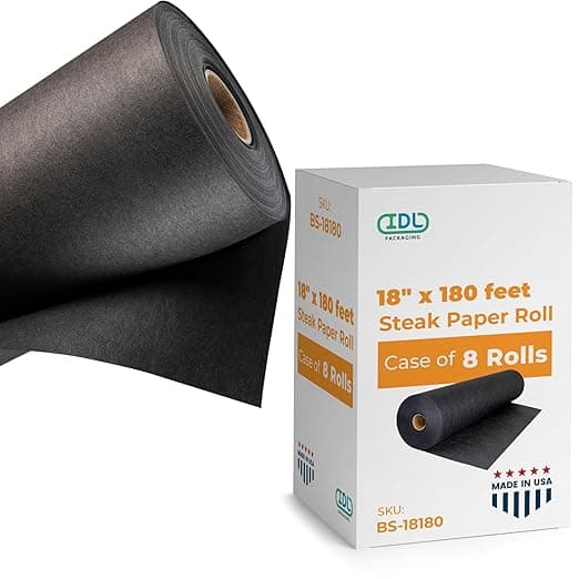Black Butcher Paper 18" x 2160" (180 feet), Pack of 8 - Natural Butcher Paper Roll for Meat and Fish - Unwaxed&amp;Food-Grade Rolls of Paper for Smoker, Grilling - Paper Rolls for BBQ by IDL Packaging