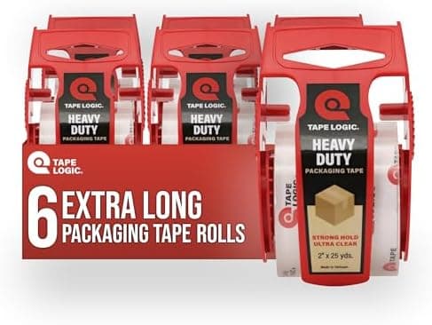 Tape Logic Heavy Duty Packing Tape with Dispenser (6 Pack) – 2.6 Mil Thick Clear Shipping Tape, 2 in x 25 yd – Strong Industrial Adhesive for Moving Boxes, Mailing, & Shipping Packaging