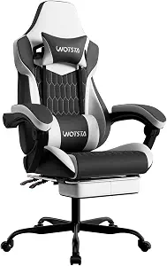Gaming Chair with Footrest, High Back Gaming Chairs PVC Leather Ergonomic Gamer Chair with Adjustable Headrest Lumbar Support Racing Style Video Gaming Chair for Office/Home (Black White)