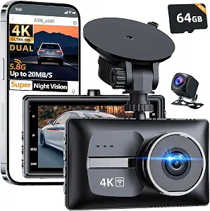 X18 4K Dash Cam Front and Rear, 4K+1080P Dual STARVIS 2 Dash Camera for Cars, Free 64GB Card (256GB Max), 5.8GHz WiFi Up to 20MB/s, WDR Night Vision, 3" IPS, G-Sensor, 24H Parking Mode