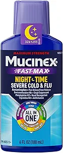 Mucinex Nightshift Maximum Strength Severe Cold & Flu, Nighttime Multi-Symptom Relief, Pain Reliever, Fever Reducer, Cough Suppressant, Nasal Decongestant, Antihistamine, 6 FL OZ