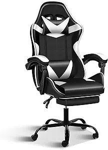 YSSOA Gaming Chair, Computer Chair with Footrest, Height Adjustable & 90°-135° Tilt Function, Swivel Recliner Ergonomic Racing Style Video Game Chair with Lumbar Support (Black/White)