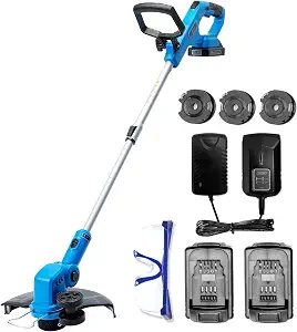 Weed Wacker Battery Powered, 20V Cordless String Trimmer & Edger, 12 Inch Weed Eater with 3 Spools, Edger Lawn Tool with 90 Degree Adjustable Head, with 2 x 2.0Ah Batteries and Fast Charger
