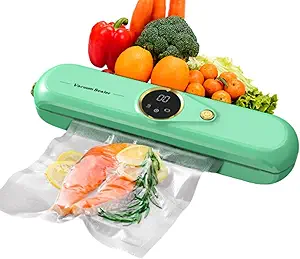 Vacuum Sealer Machine, Seal System for Dry & Wet Foods, One-Touch Operation, Space-Saving Portable Design Perfect for Home Kitchen, Includes 3 Free Storage Bags（Green）