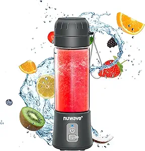 Nuwave Portable Blender for Shakes and Smoothies, On-the-GO Personal Blender with USB-C Rechargeable, 6-Piece-Blade for Crushing Ice, BPA Free 16 Oz Tritan Jar for Travel, Office and Sports
