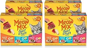 Meow Mix Paté in Gravy Wet Cat Food Variety Pack, Surf n’ Turf Patés 2.75 Ounce (Pack of 12)