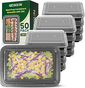 100 Pack 28oz Meal Prep Containers Reusable with Easy Open Lids, Sturdy Leakproof Food Safe, To Go Take Out Plastic Food Storage Containers with Lids, Microwave Freezer Dishwasher Safe, Black
