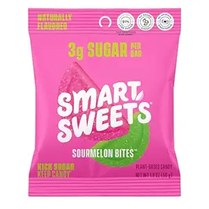 SmartSweets Sourmelon bites, Low Sugar Gummy Candy (3g), Low Calorie (130), Gluten-Free -1.8oz (Pack of 12) Packaging may vary
