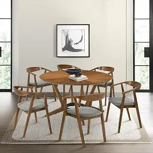 Armen Living Santana Wood Dining Chair in Walnut Finish with Charcoal Fabric - Set of 6