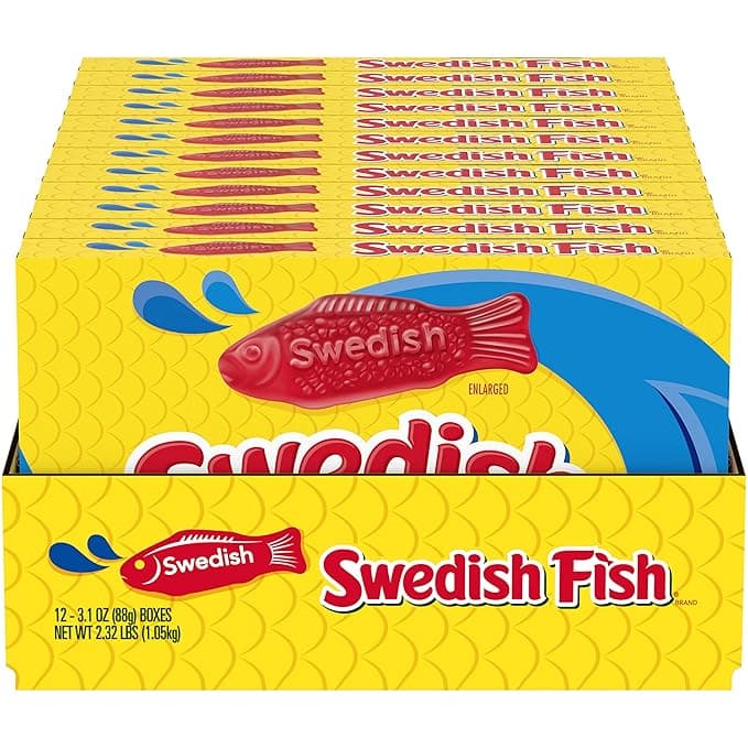 SWEDISH FISH Soft &amp; Chewy Candy, Bulk Candy, 12 - 3.1 oz Boxes
