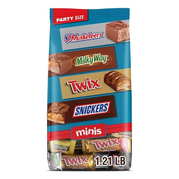 SNICKERS, TWIX, MILKY WAY &amp; 3 MUSKETEERS Minis Individually Wrapped Halloween Candy Trick or Treat Chocolate Bars, Party Size, 19.49 Oz Bulk Bag