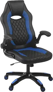 Aon Archeus Ergonomic Gaming Office Chair – High-Back Reclining PC Gaming Seat w/Lumbar Support, Flip-Up Arms & Padded Cushion – Racing-Style Gamer Chair – Black/Blue