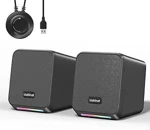 Uakinat Computer Speakers,with 7 Colorful RGB Lights, Headphone Jack, Enhanced Bass and Volume Control, PC Speakers USB Powered Gaming Speakers for Laptop Monitor PC Tablet Phone