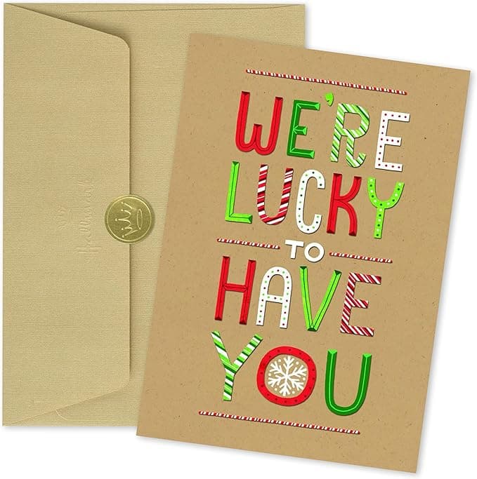 Hallmark Business Bulk 25 Pack Holiday Cards for Employees &amp; Team (Lucky to Have You Festive Lettering), 5 x 7 Cards, Message Inside, Envelopes Included