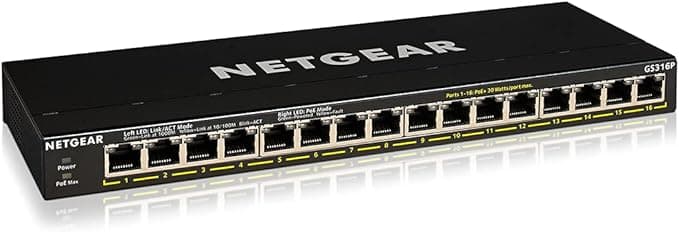 NETGEAR 16-Port PoE+ Gigabit Ethernet Unmanaged Essentials Switch (GS316P) - with 16 x PoE+ @ 115W, Desktop or Wall Mount
