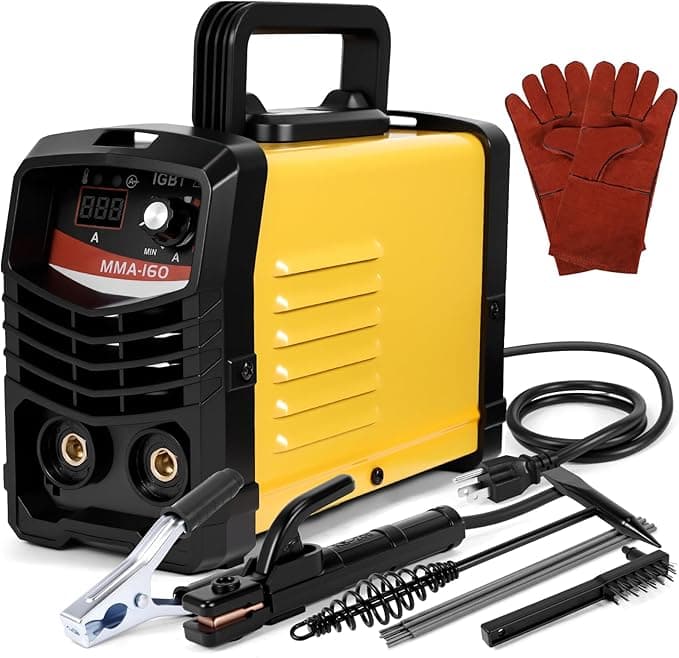 160Amp Welder Machine with 25 Rods,110v Mini Stick Welder for 1/16"-1/8" Rod , Portable IGBT Inverter Welding Machine with Hot Start, MMA Welding Kit with Synergic Control Arc Force Anti-Stick