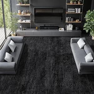 LIANLAM 10x12 Washable Rug, Black Solid Area Rugs for Living Room & Bedroom