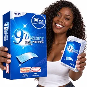 9D White Teeth Whitening Strips,Peroxide-Free Gentle Formula,56 Strips