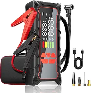 Battery Jumper Starter Portable, 5000A Jump Starter with Air Compressor(7.0L Gas/ 6.0L Diesel) with 160PSI Tire Inflator, 12V Jumper Box Car Battery Jump Starter, Car Accessories Emergency Kit
