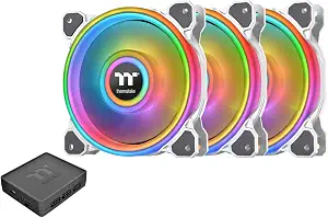 Thermaltake Riing Quad 120mm 16.8 Million RGB Color (Alexa, Razer Chroma) Software Enabled 4 Light Rings 54 Addressable LED 9 Blades Hydraulic Bearing White Case/Radiator Fan, 3 Pack, CL-F100-PL12SW-B