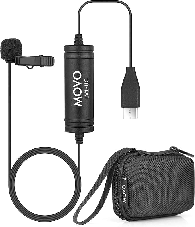 Movo LV1-UC Digital Lavalier Omnidirectional Clip-on Microphone with USB Type-C Connector Compatible with iPad Pro, Samsung Galaxy, LG, HTC Google Pixel, Google Nexus, &amp; Other USB-C Type Smartphones