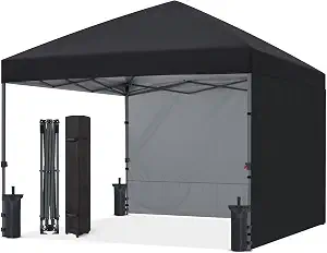 ABCCANOPY 10x10 Pop Up Canopy Tent, 2 Sidewalls, All-Weather Shade, Black | Water-Resistant Cover, Easy Setup, UV Sun Blocking; For Outdoor, Backyard, Camping, Beach