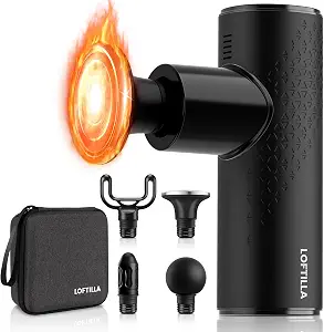 LOFTILLA Mini Massage Gun with Heat - Powerful Deep Tissue Massager, Portable Pocket-Sized Percussion Massager Gun for Muscle Relaxation, 4 Massage Heads, Gift for Men Women, Black