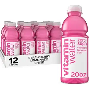 vitaminwater Shine Strawberry Lemonade Zero Sugar, Flavored Water Beverage, 20 fl oz Bottles, 12 Pack