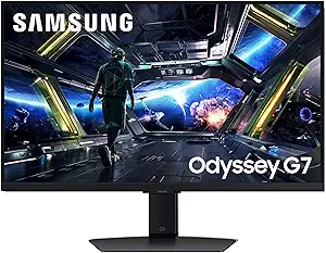 Samsung 27” Odyssey G7 (G70D) 4K UHD IPS 144Hz 1ms(GtG) Smart Gaming Monitor, G-Sync Compatible, AMD Freesync Premium, Vivid Colors, Adjustable Stand, Black Equalizer, LS27DG702ENXZA