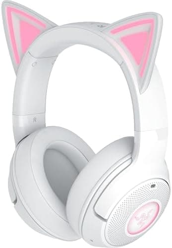 Razer Kraken Kitty V2 BT Wireless RGB Headset: Chroma RGB Kitty Ears & Earcups - Bluetooth 5.2-40 mm Drivers - Noise-Cancelling Mics - Lightweight - 40 Hr Battery w/Type C Charging - White