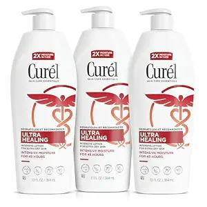 Curel Ultra Healing Intensive Fragrance-Free Lotion For Extra-Dry Skin, Dermatologist Recommended, Ideal for Sensitive Skin, Cruelty Free, Paraben Free, 13 Oz, Pack of 3
