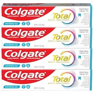 Colgate Total Whitening Toothpaste Gel with Fluoride, Bulk 4 Pack, 5.1 oz